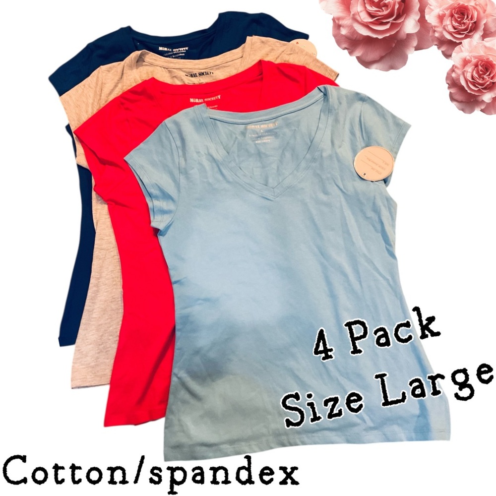 🌸4 Pack V-Neck T-Shirts Large